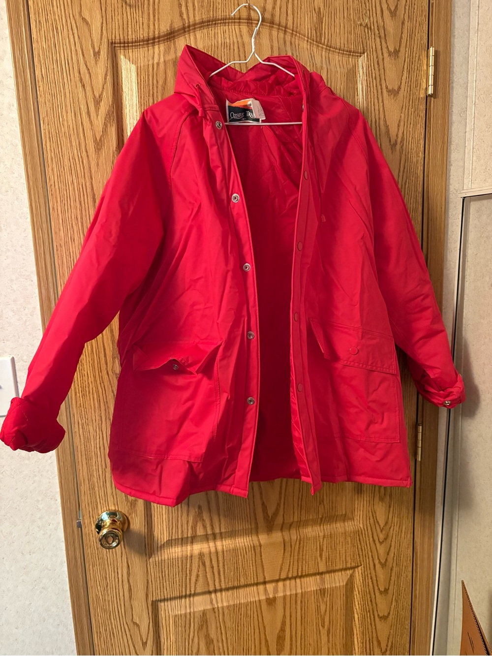 Ozark Trail Red Quilted Rain Jacket with Logo Label
